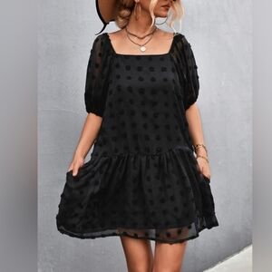 Evelyn Blue black Swiss dot dress